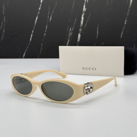 NEW GG1660S 004 GUCCI SHINY IVORY WOMEN GUCCI SUNGLASSES - Picture 1 of 11